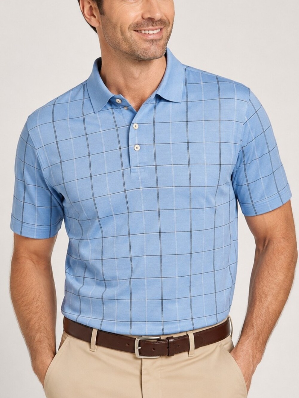 Peter Millar Men's Large Blue Plaid Golf Polo 100% Cotton Short Sleeve - Picture 2 of 9
